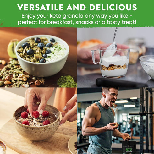 11 oz (1 Pack) Andes Secret Matcha Powder Granola - Almonds, Hazelnuts - Keto High Protein Granola with No Sugar, Grain