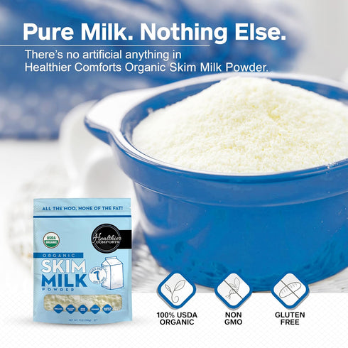 (7oz) Healthier Comforts Organic Skim Milk Powder | Certified USDA Organic | Fat Free, Kosher, Gluten Free, Non-GMO