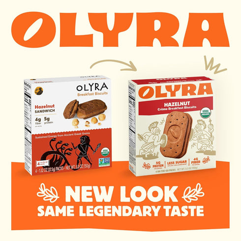 24 Packs Olyra Hazelnut Cocoa Sandwich Breakfast Biscuits, Healthy Snacks for Adults and Kids, Low Sugar, High Fiber
