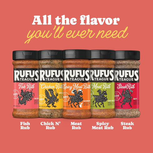 2 Pack, 6.5 oz Rufus Teague Spicy Meat Rub, Premium Barbecue Seasoning & Dry Rub for Smoking and Grilling