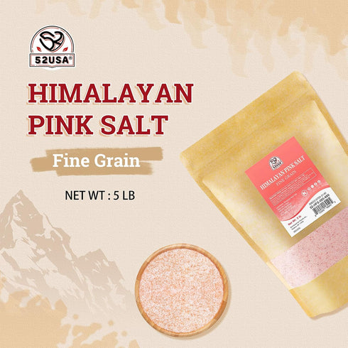 52USA 80 oz (5 Himalayan Pink Salt, Fine Grain, Pound), Pink Himalayan Sea Salt Fine, Kosher Salt, Rock Salt