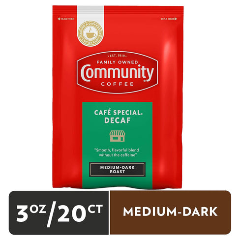 Community Packs, 3 (Pack 20) Coffee Caf Special Decaf, Medium Dark Roast Pre-Measured Coffee Ounce Each