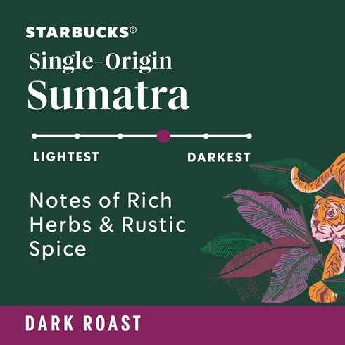 100% 6 (60 Starbucks K-Cup Coffee Pods, Dark Roast Coffee, Sumatra for Keurig Brewers, Arabica, boxes pods total)