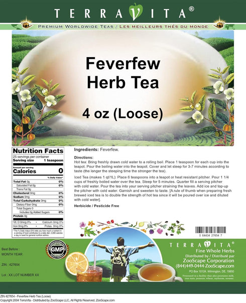 Terravita (4 oz, 427654) Feverfew Herb Tea (Loose) ZIN: