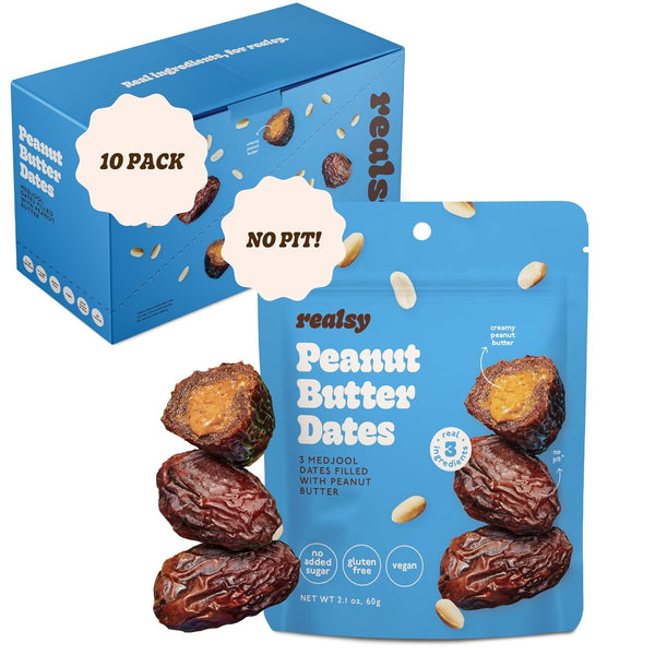 Realsy Peanut Butter Stuffed Medjool Dates, Organic Dates with No Sugar Added,