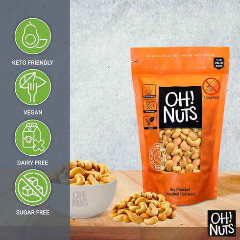 12 Packs (1.5 oz Oh! Nuts Cashews Raw Individual Nut Snacks for On-the-Go - Convenient Nut Snacks for School - Bulk