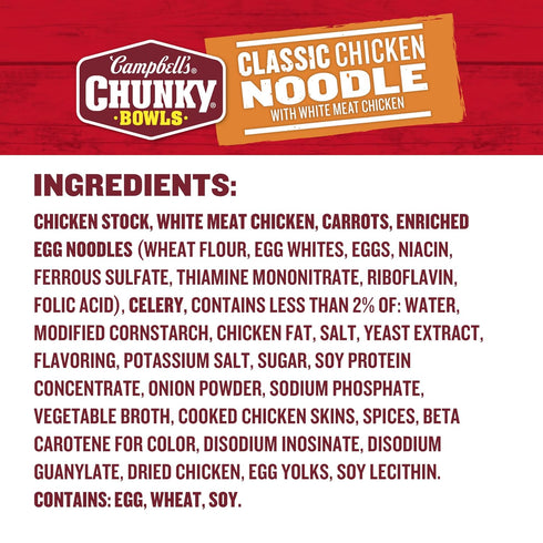 15.25 oz 8) Campbell's Chunky Soup, Classic Chicken Noodle Soup, Microwavable Bowl (Case