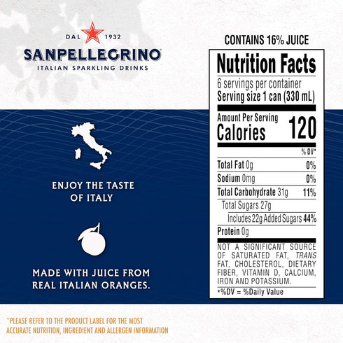 6 Pack Sanpellegrino Italian Sparkling Drink Aranciata, Sparkling Orange Beverage, Of Cans