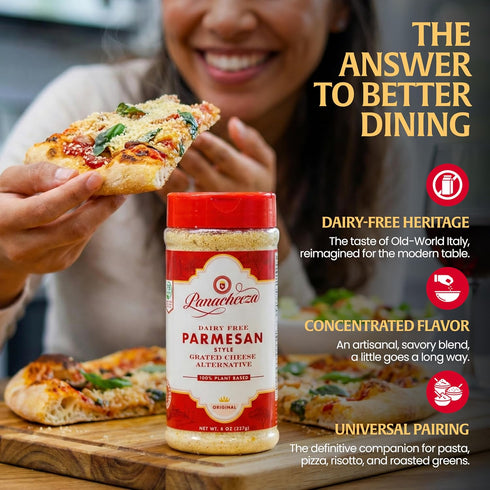 16oz Panacheeza Plant-Based Grated Parmesan Cheese Dairy-Free Vegan Cheese with Cashews, Nutritional Yeast, Garlic