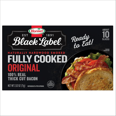 2.52 oz (Pack 3) HORMEL BLACK LABEL Thick Cut, Fully Cooked Bacon for Ready to Eat Meals, No Refrigeration Needed