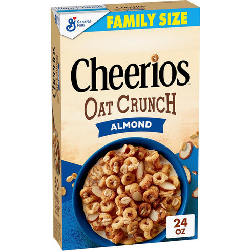 Cheerios Oat Crunch Almond Breakfast Cereal, Made with Whole Grain, Family Size,
