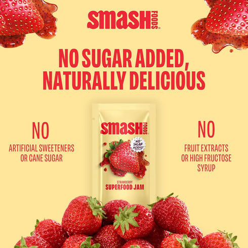 Packets 10 Smash Foods Strawberry Jam Squeeze | Single Serve | Natural, Keto & No Sugar Added | Vegan & Upcycled Fruit