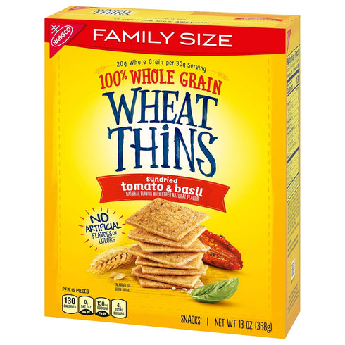 13 oz Wheat Thins Sundried Tomato & Basil Snacks, Whole Grain Wheat Crackers, Snack Crackers, Family Size