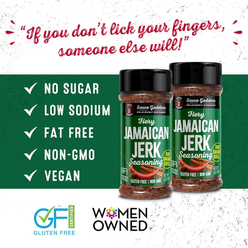 Sauce Goddess Fiery Jamaican Jerk Spice Shaker, 2-Pack Seasonings for Chicken, Pork, Seafood & More