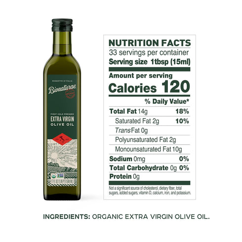 100% 17 Oz Bionaturae Extra Virgin Olive Oil - Organic Olive Oil, Non-GMO, USDA Certified Organic, Recyclable Glass