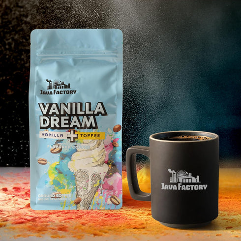 100% 10 Oz Java Factory Vanilla Dream Flavored Ground Coffee Bag Vanilla and Butter Toffee Brew, Made with Arabica