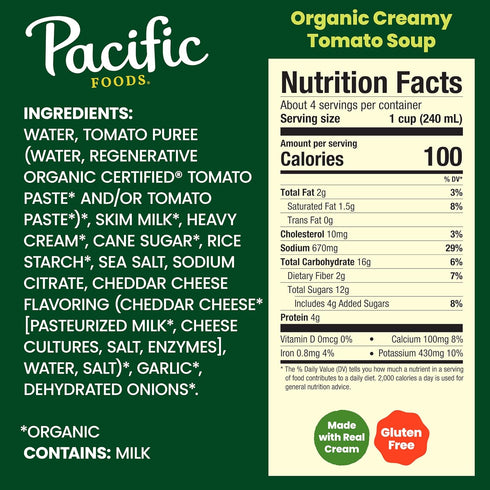 32 oz Pacific Foods Organic Creamy Tomato Soup, Carton