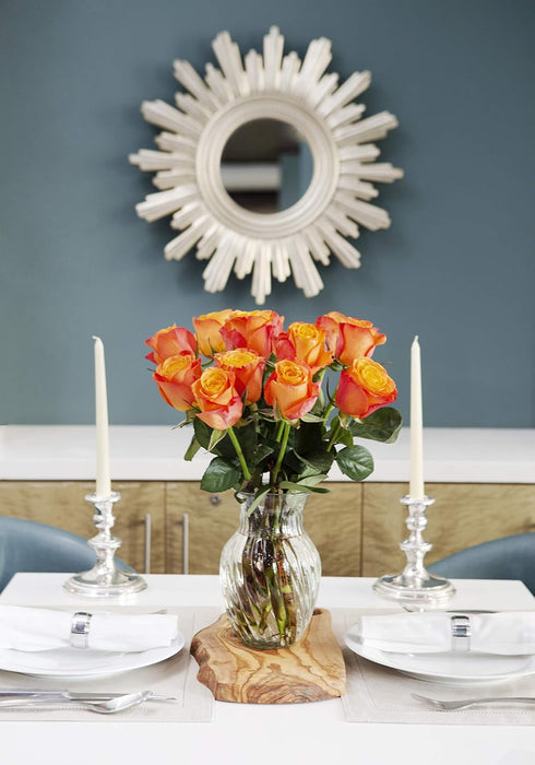 12 KaBloom - Bouquet of Fresh Orange Roses with Vase - Fresh Flowers for Birthday, Valentine's & Mother's Day