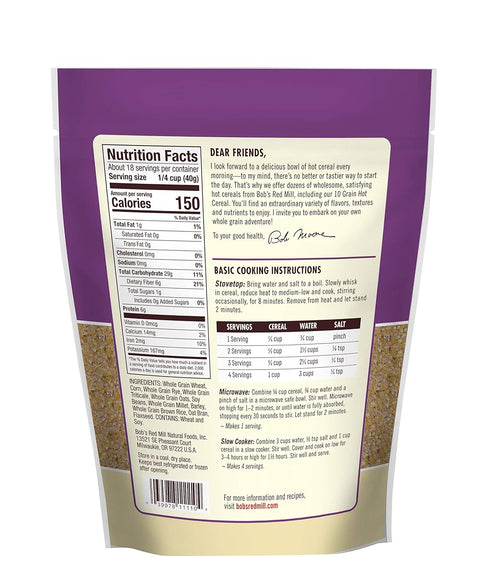 10 25oz (Pack 4)- Bob's Red Mill Grain Hot Cereal, of Whole Grain, Vegan, Kosher