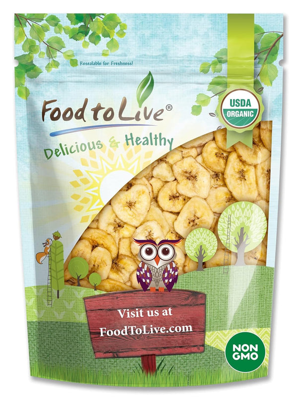 Food to Live Organic Banana Chips - 8 Ounces Sweetened, Unsulfured, Non-GMO, Kosher, Vegan, Bulk