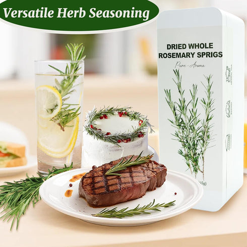 25-30 2.3oz 7-8" PCS Naturally Dried Whole Rosemary Sprigs, Rosemary Sprigs Spices, Rosemary Stems for Cooking, Baking