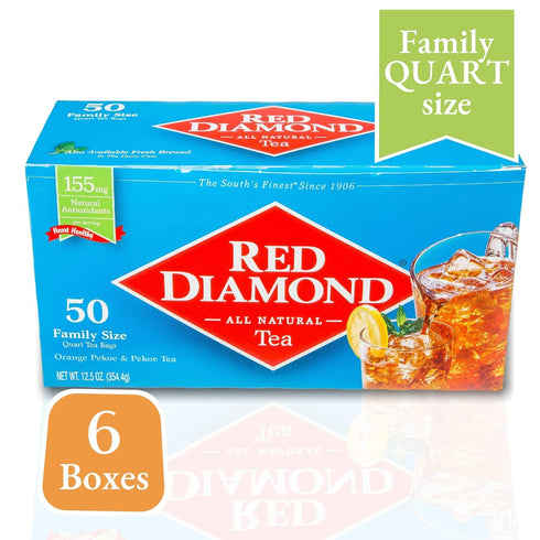 50 Count (6 Pack 300 Count) Red Diamond Iced Tea Bags | Family Size Tea Bags | Delicious and Freshly Brewed Taste |