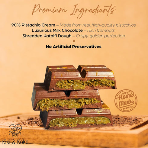 6.5oz Dubai Chocolate Pistachio Bar - Handmade Kunafa Baklava-Inspired Dessert with European Milk Chocolate