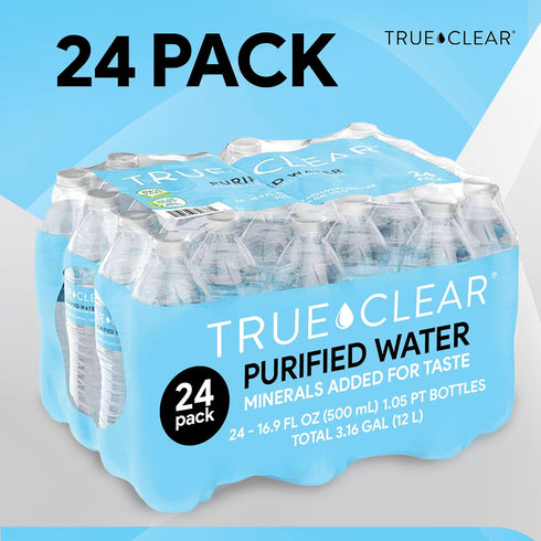 16.9 oz 24Pack, True Clear Purified Drinking Water, fl Bottles, BPAFree, Recyclable, Perfect for Lunches