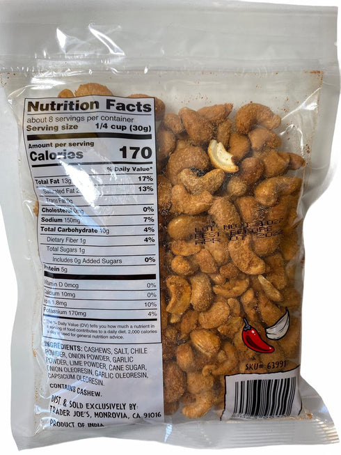 Trader Joe's 8 oz Chile & Garlic Cashew
