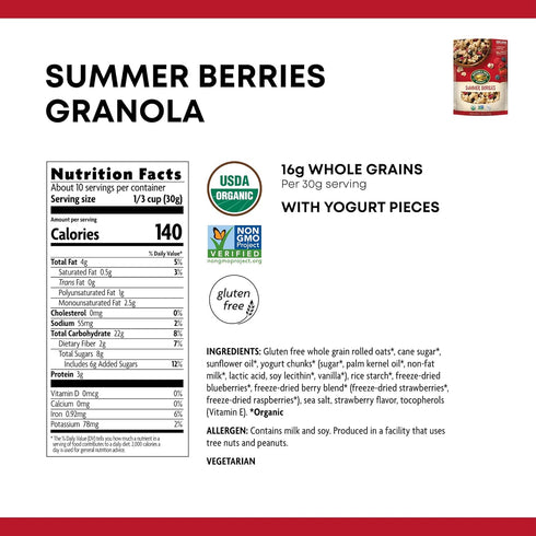 Summer 11 (Pack 3) Nature's Path Organic Gluten Free Berries Granola, Ounce