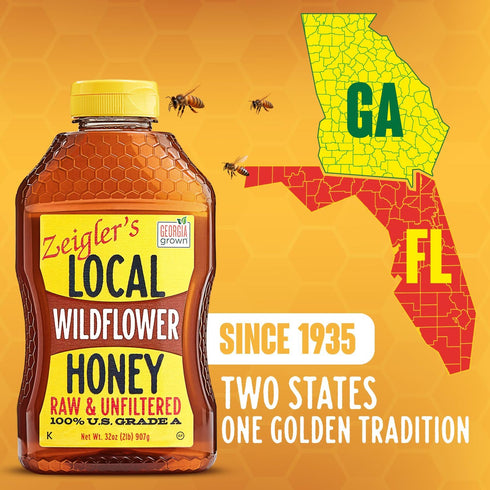 32 Oz 100% Zeigler's Wildflower Honey, Natural, Raw & Unfiltered, Georgia Grown Certified Pure Southern Honey Great