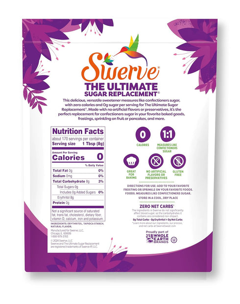 48 Oz Swerve Ultimate Sugar Replacement Sweetener, Confectioners Sugar Substitute, Zero Calorie, Keto Friendly, Zero