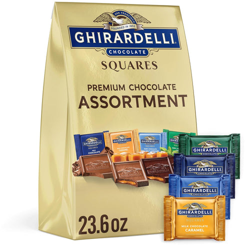 GHIRARDELLI Premium Assorted Chocolate SQUARES, 23.6 oz Bag Variety Pack of Milk,