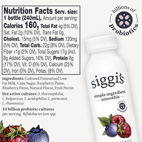 8 Oz Siggi's Mixed Berry Low Fat Yogurt Drink, Fl