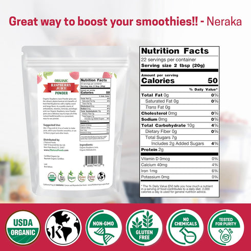 1 lb Z Natural Foods Organic Red Raspberry Juice Powder - Antioxidant-Rich Superfood - Powdered Raspberries for Baking