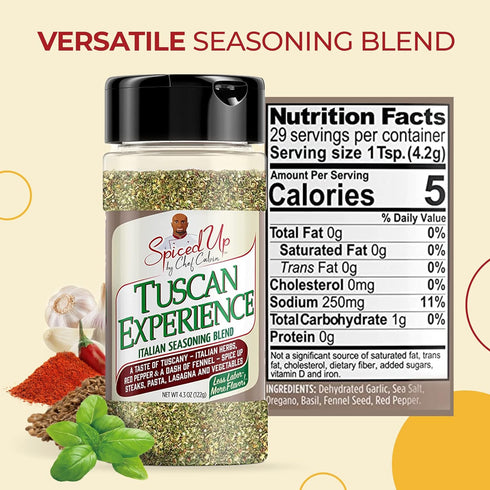 Spiced Up by Chef Calvin - Tuscan Experience Italian Seasoning Blend 3.9 oz/122 g - Mix of Spices and Seasoning, Perfect for Cooking - Premium Italian Seasoning for All Your Culinary Needs