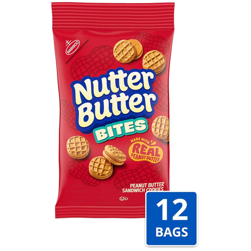 12 3 oz Nutter Butter Bites Peanut Butter Sandwich Cookies, - Bags