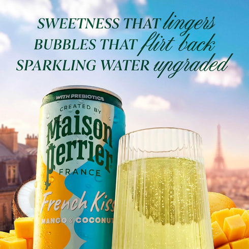 24Pk Maison Perrier French Kiss Sweetened Sparkling Juice Beverage, Mango & Coconut Flavors With Real Fruit Juices