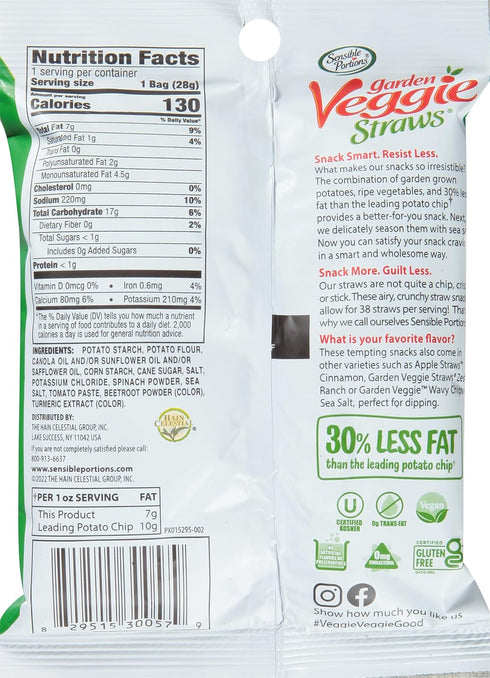 Pack, 1 Oz (Pack 24) Sensible Portions Garden Veggie Snacks - Veggie Straws, Snack Size Variety Sea Salt & Zesty Ranch