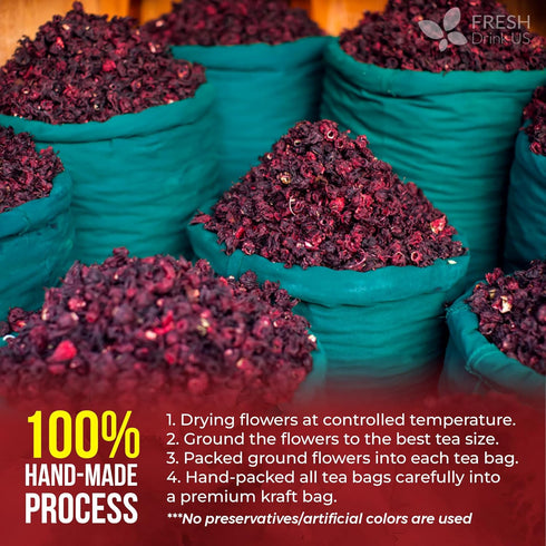 40 100% FreshDrinkUS, Premium Hibiscus Flowers Tea Bags, Natural, Pure from Hibiscus Flowers. Loose Flower Herbal Tea.