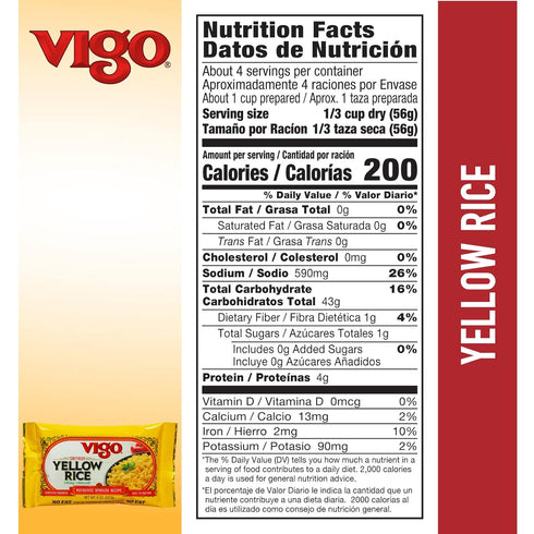 8oz Pack 12) Vigo Authentic Saffron Yellow Rice, Low Fat, (Yellow Rice