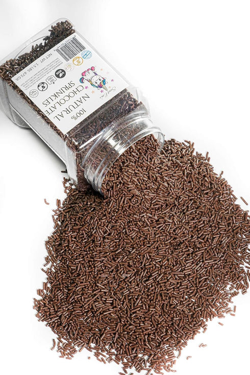Sweet Evas 100% 1.5 LBS. NATURAL CHOCOLATE SPRINKLES. Gluten Free. Dairy Free. Egg Free. Soy Free. Nuts Free. Vegan.