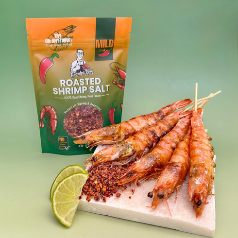 8 oz GrandpaKong Roasted Shrimp & Chili Salt (MILD) All-Purpose Crunchy Seafood Seasoning, Light Heat Cambodian Roasted