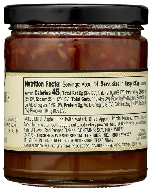 10.9 (Pack 6) Fischer & Wieser Bacon & Apple Jam, Spread On Sandwich, Add To Charcuterie Board, Glaze Ham, Ounce