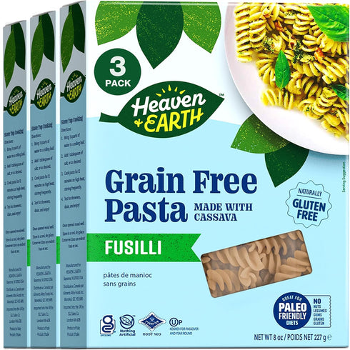 Heaven & Earth Grain Free Pasta, Cassava Fusilli Pasta, 8oz (3 Pack)