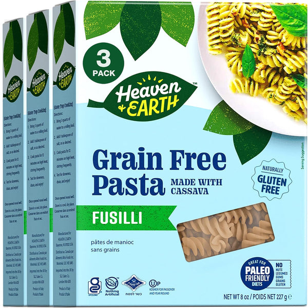 Heaven & Earth Grain Free Pasta, Cassava Fusilli Pasta, 8oz (3 Pack)