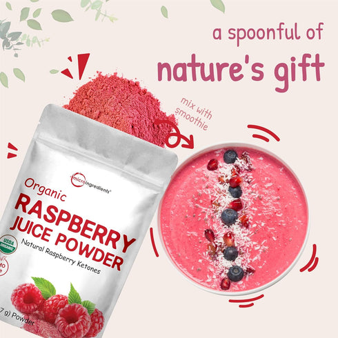 8oz 100% Organic Raspberry Juice powder, | Natural Fruit Powder | Freeze-Dried Raspberries Source | No Sugar