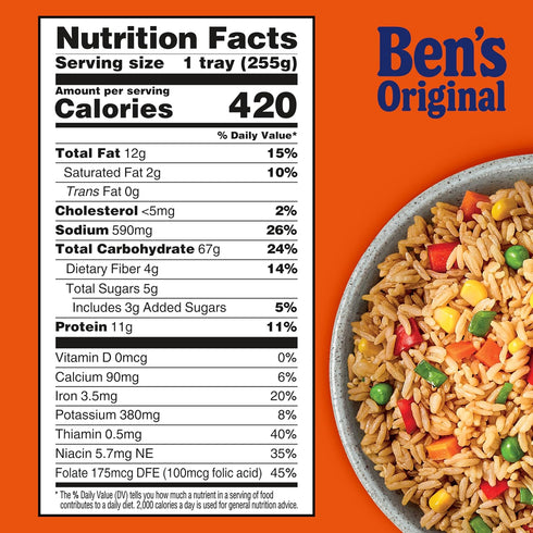 90 9 oz BEN'S ORIGINAL Street Food Fried Rice with Vegetables, Prepared Entre, Microwave in Seconds