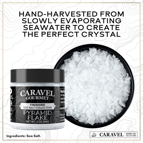 3-Pack 3.5 oz 2 oz Pinch Flaky Sea Salt Gift Bundle - Fleur de Sel, Black Pyramid, & Pyramid Flake Salt for Finishing