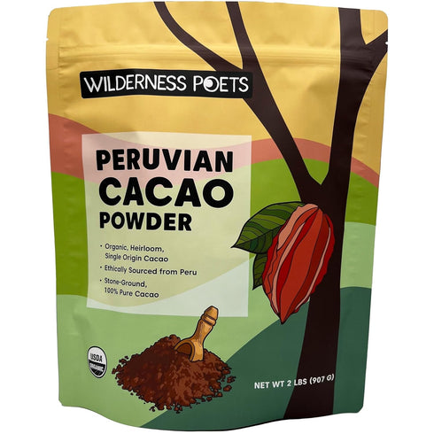 Wilderness Poets, Organic Cacao Powder. Unsweetened, 100% Peruvian Heirloom Cacao (Criollo Variety)
